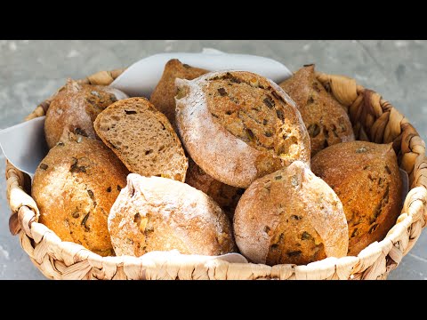 Видео: Цельнозерновые булочки на закваске с зелёным луком/Whole Wheat Onion Sourdough Buns