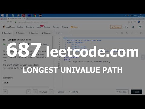 Видео: Разбор задачи 687 leetcode.com Longest Univalue Path. Решение на C++