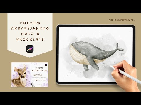 Видео: Процесс рисования кита акварельными кистями в Procreate