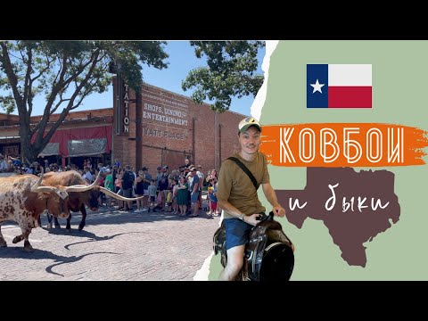 Видео: Историческая улица в Техасе. Город Fort Worth. Рынок скота, быки и ковбои.