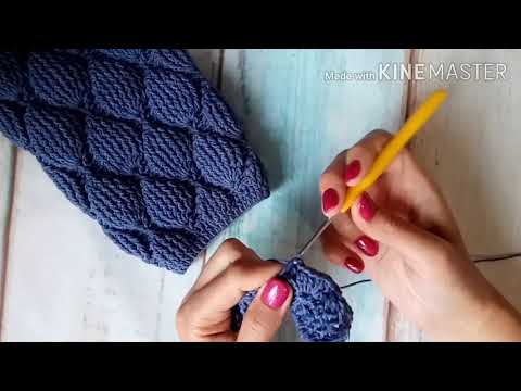 Видео: Узор листья крючком, узор инжир крючком, двусторонний узор крючком, узор для палантина