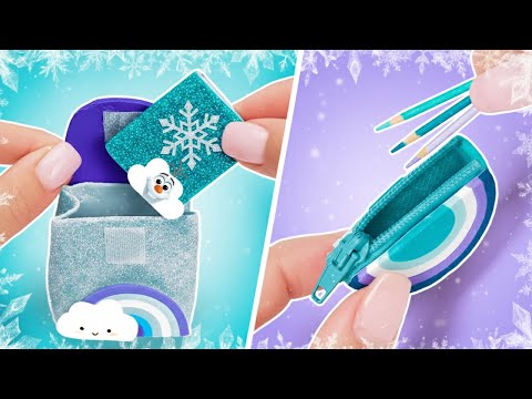 Видео: Мини-школьные принадлежности Эльзы ❄️🎒 Рюкзак, пенал и другое, устойчивое к снегу!
