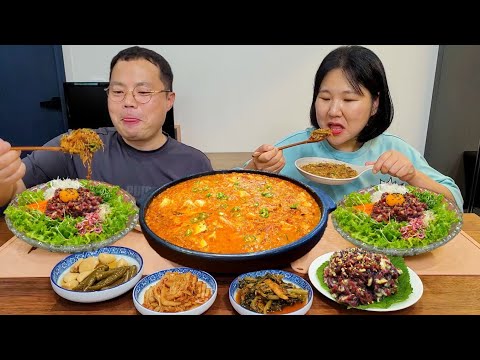 Видео: Юкхэ Пибимбап (пибимпап из сырого мяса и чхонгукчжан (суп из соевой пасты)ㅣCookingㅣMukbang