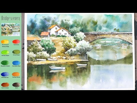 Видео: Мостовой пейзаж - Пейзажная акварель (эскиз & смешивание цветов, Arches) NAMIL ART