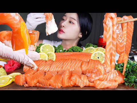 Видео: ASMR MUKBANG | Целый огромный сырой лосось ★ Лапша с лососем, суши с лососем и сашими с лососем
