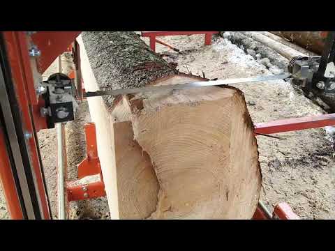 Видео: Пилю огромное бревно на пилораме Wood Mizer на брус 53 на 153
