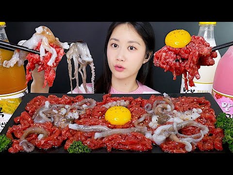 Видео: Сырой Осьминог + Сырая Говядина + Макколли💕😋 | eating show | mukbang asmr