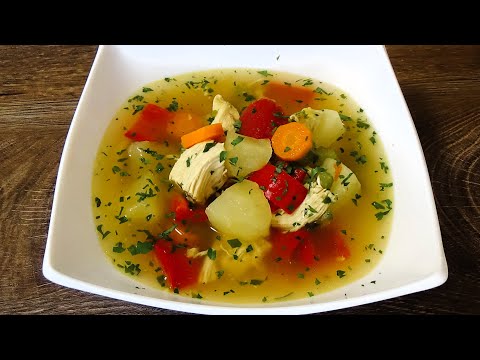 Видео: Отварная курица. Ароматный прозрачный суп с большим количеством овощей и нежным куриным мясом.