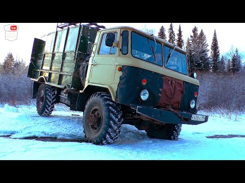 Видео: Пробиваемся на ГАЗ 66 до реки. Река не выдержала, но проехали. Ночёвка в кунге в минус 30.