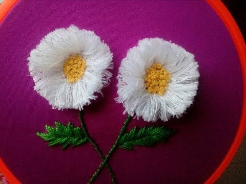 Видео: Цветок ромашки, вышитый стежком из помпонов | Ромашки в стежках | Ручная вышивка