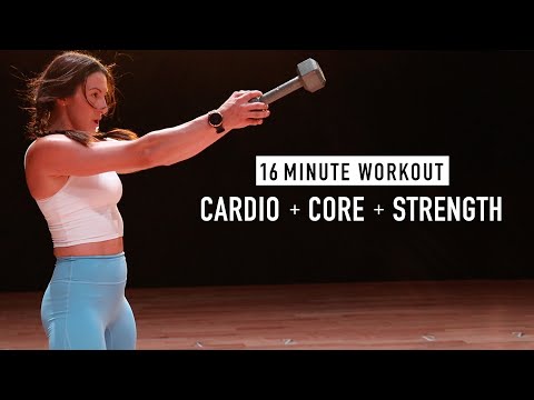 Видео: 16 МИНУТ | КАРДИО + КОР + СИЛА Табата-тренировка (гантели и собственный вес)