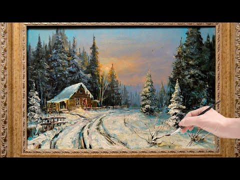 Видео: Рисует маслом зимний пейзаж, домик зимой | paints winter landscape