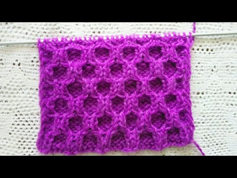 Видео: Рельефный узор спицами "Крупные соты".