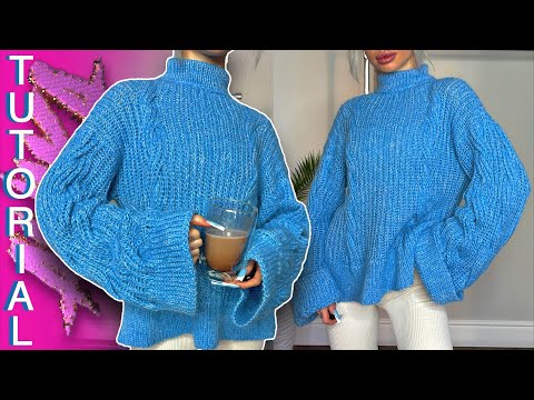 Видео: Вяжу свитер с объёмными косами крючком | TUTORIAL + vlog