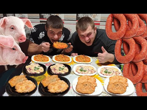Видео: КУРИНЫЕ ОТБИВНЫЕ, САЛАТ ШУБА, ОВОЩНОЕ РАГУ КТО БЫСТРЕЕ БОЛЬШЕ СЪЕСТ? ПОЕДАНИЕ ЕДЫ НА СКОРОСТЬ