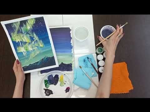 Видео: Мастер-класс по рисованию гуашью «Северное сияние»