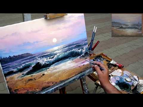 Видео: Морской пейзаж маслом . картина волна прибой . Seascape oilcolorpainting Timelapse seascapepainting