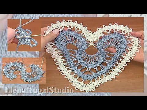 Видео: Вязание крючком сердца в технике брюггского кружева Урок 4 часть 1 из 2 Подробный мастер-класс