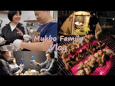 Видео: Шашлык из баранины, курицы, колбасок, приготовленный на угольном грилеㅣCooking&Mukbang