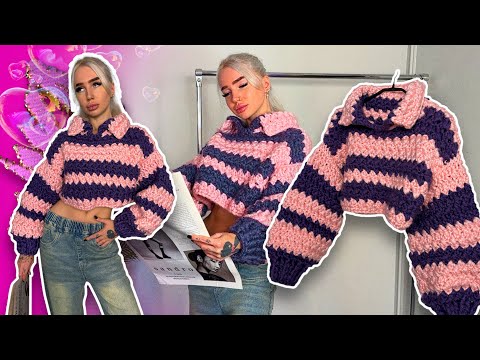 Видео: Вяжем крючком объёмный свитер | МК