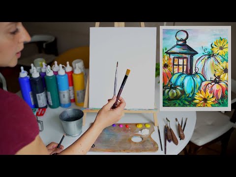 Видео: Рисуване с акрилни бои / урок / есен / тикви