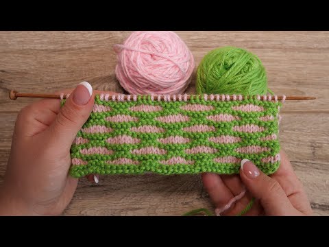 Видео: Двухцветный узор спицами «Продолговатые ячейки» | Two-color knitting pattern «Oblong cells»