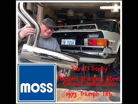 Видео: Triumph TR6 1973 года, Moss Motors, установка выхлопной системы Tourist Trophy из полированной не...