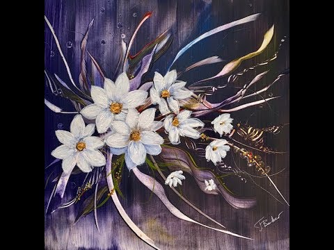 Видео: Абстрактные ромашки. Букет Невесты.Акрил. Daisies in abstract painting.