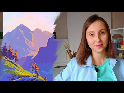 Видео: Как нарисовать пейзаж. Рисунок гуашью или акрилом