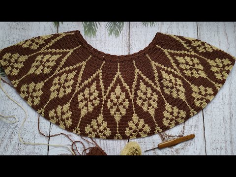 Видео: Джемпер "Тирамису". Жаккард крючком. Часть 7. Вяжем 17-18 ряды.