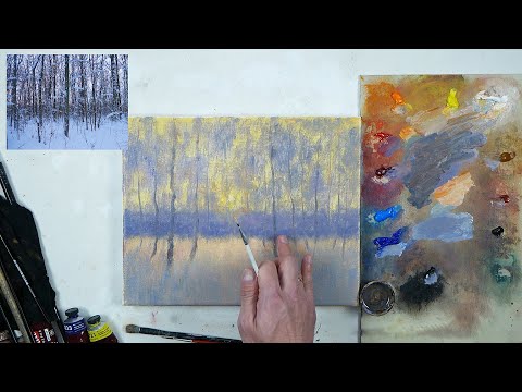 Видео: ЗИМНИЙ РАССВЕТ МАСЛЯНЫМИ КРАСКАМИ В СТИЛЕ ИМПРЕССИОНИЗМА