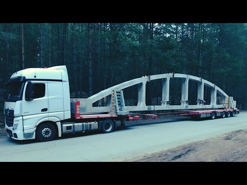 Видео: Негабаритные перевозки, ЖБИ длиной 24 метра.