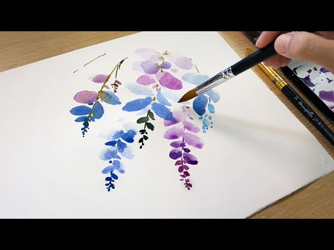 Видео: Как нарисовать цветы глицинии / Картина акварелью для начинающих