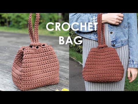 Видео: Стильная сумка из трикотажной пряжи крючком. Fashion bag of T Shirt yarn Crochet. English Subtitles