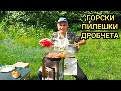 Видео: Пилешки дробчета с лук! Риболов на речен сом! Вкусно горско приключение с едно бакърче червено вино!