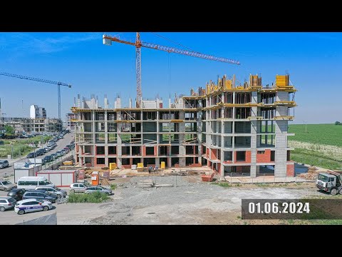 Видео: 🏗️  Етап от строитепството на сграда "Лазур резиденс" - 01.06.2024г.