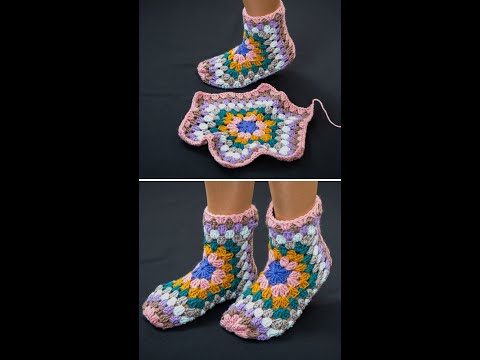 Видео: Легко связать крючком тапочки из бабушкиных квадратов! Пошаговое руководство! Miarti🧶