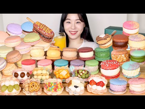 Видео: SUB) ASMR Макарон Мукбанг 🍬 Шоколад Зеленый чай Ваниль Десерты Ест звук Корейская пекарня