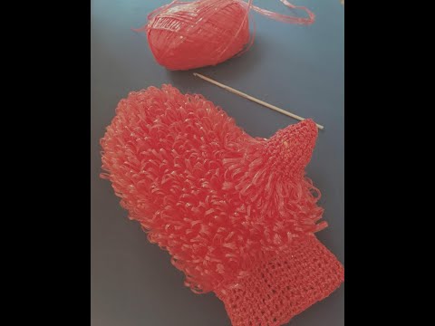 Видео: Мочалка варежка. Часть 2. Waschlappen Fäustlinge.