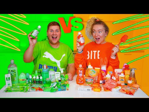 Видео: ЗЕЛЕНЫЙ против ОРАНЖЕВОГО СЛАЙМ ЧЕЛЛЕНДЖ ⚠️  БИТВА ЛИЗУНОВ ИЗ СЛУЧАЙНЫХ ИНГРЕДИЕНТОВ