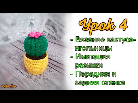 Видео: Урок 4. Вязание кактуса-игольницы. Вязание по кругу. Набивка. Основание. Имитация резинки крючком.