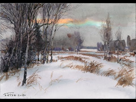 Видео: 20201225  Снежные поля акварелью. Watercolor snow field