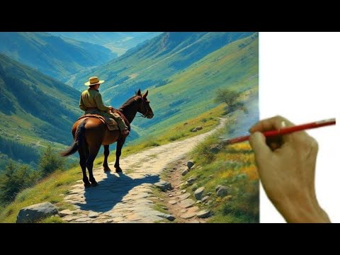 Видео: Как рисовать горы и дорогу акриловыми красками/пейзажи для начинающих