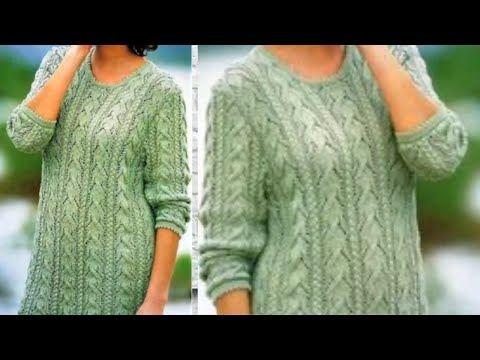 Видео: Красивый пуловер спицами узором косы в ажуре.
