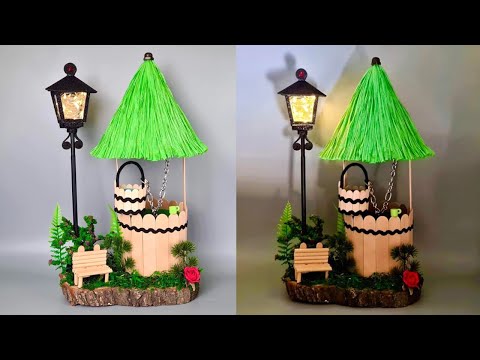 Видео: Креативные идеи! Композиция с пластиковым стеклянным фонтаном, лопатками для мороженого и фонарем!