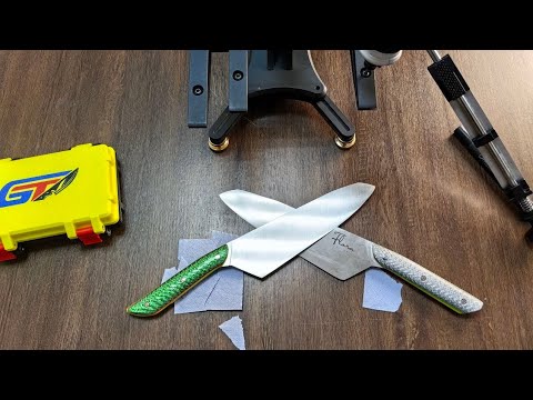 Видео: Заточка и сравнение двух шеф ножей от Виталия Салмина + порезушки с Олегом