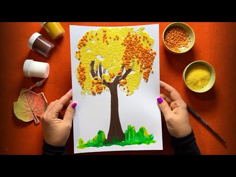 Видео: Малюємо дерево за допомогою групи. Осінні поробки з крупи