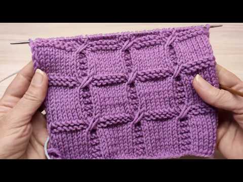 Видео: Рельефные квадраты. Вязание спицами.