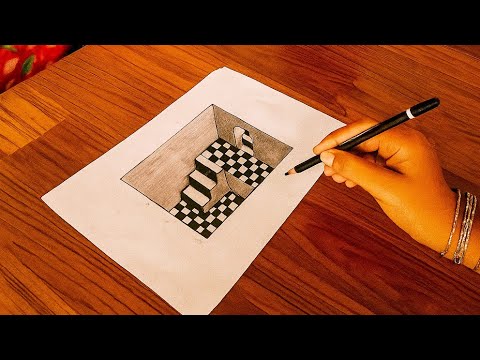 Видео: Реалистичный рисунок 3D-лестницы | Простой урок по созданию оптических иллюзий — День 27