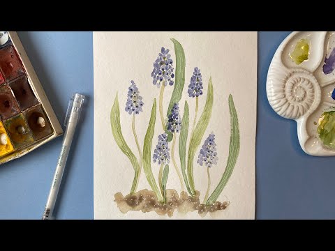 Видео: Мускари акварелью. Просто рисуем весенние цветы